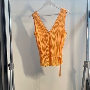Vince Orange Sleeveless Pleated Top